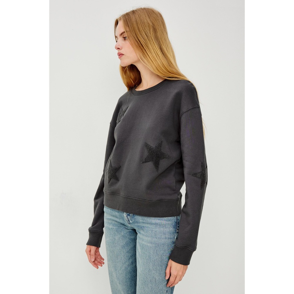 Rails Sonia Black Flocked Star Crewneck Sweatshirt Large